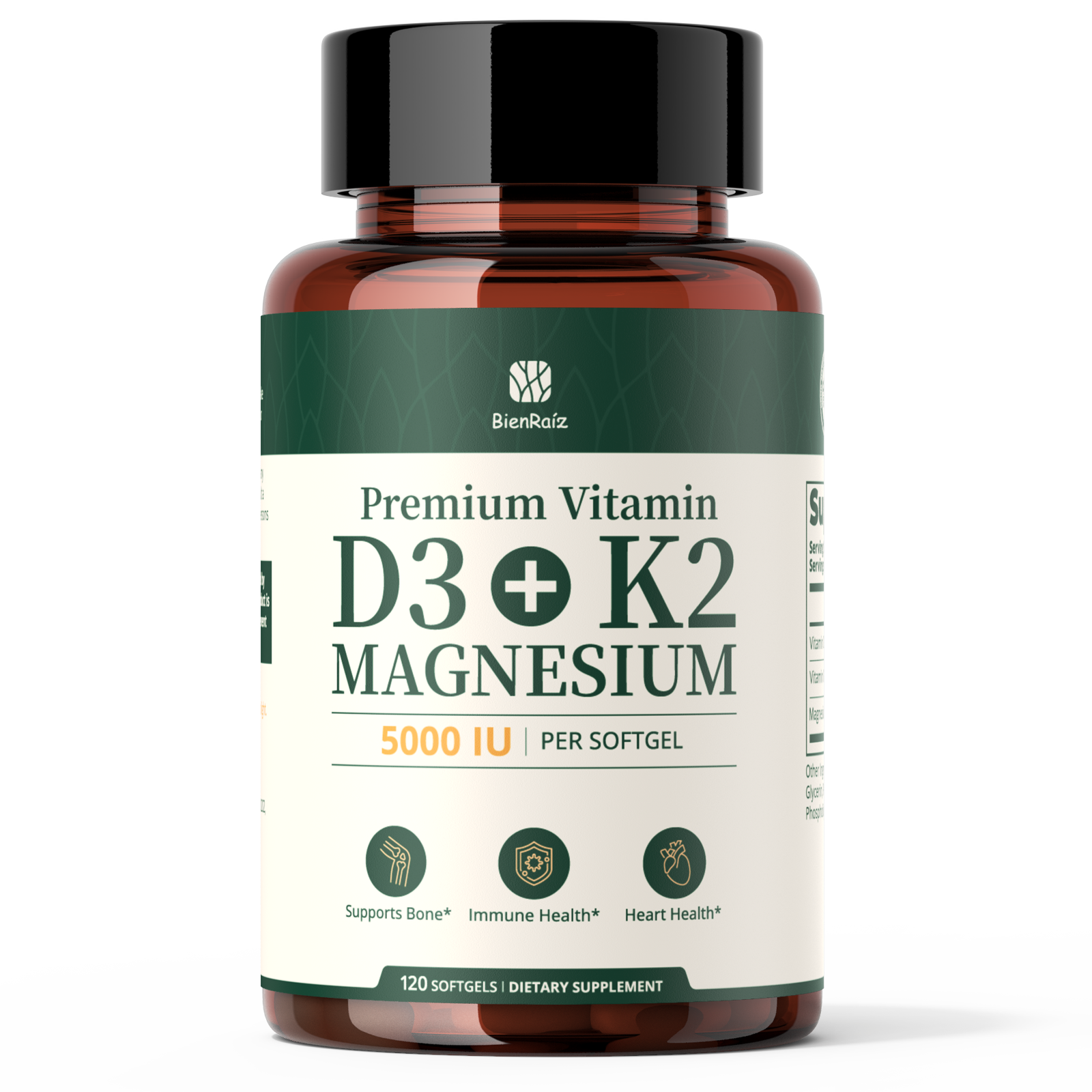 Vitamin D3 K2 5000IU 100mcg MK-7 with Magnesium Glycinate