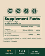 2-in-1 Vitamin D3 K2 Supplement 5000IU 100mcg MK-7