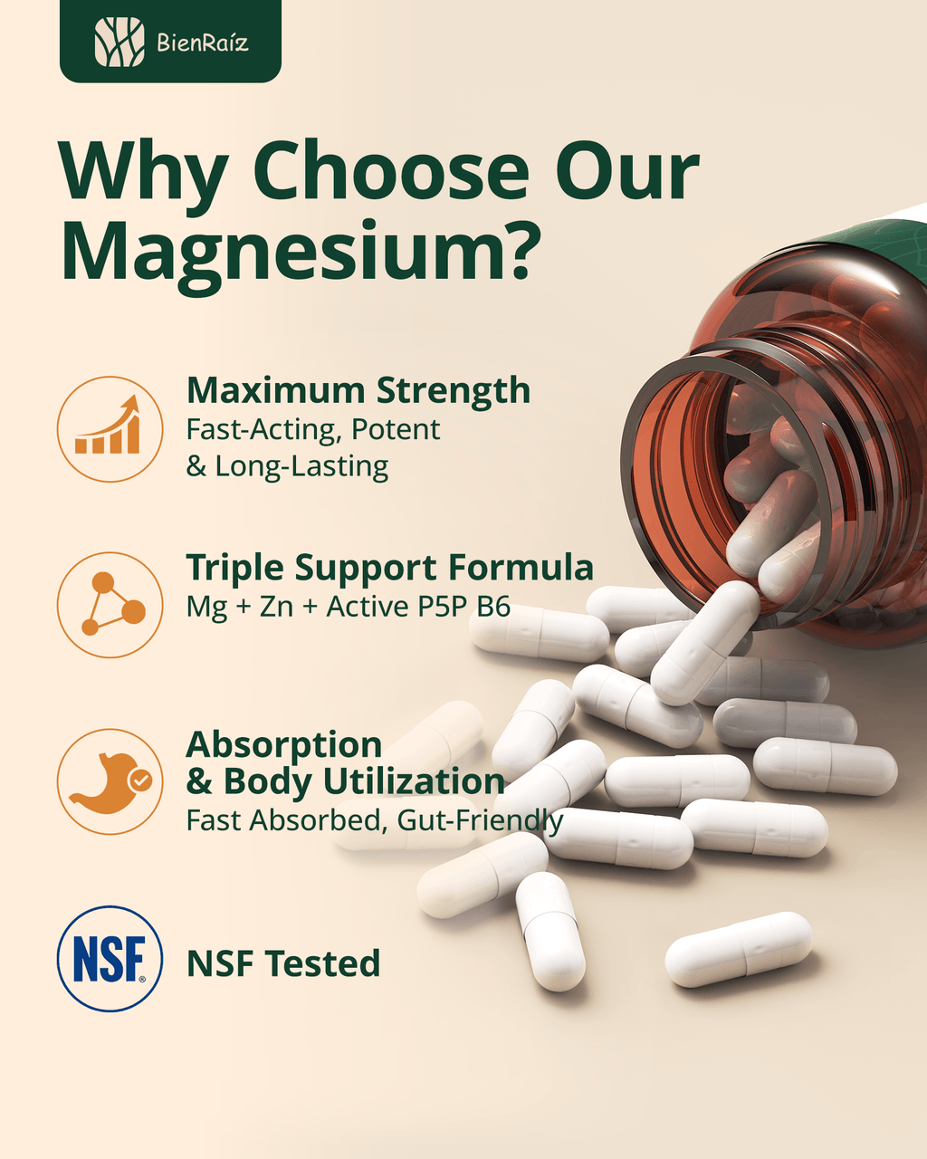 Magnesium Glycinate 275mg with Zinc & B6, 180 Caps