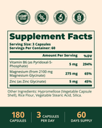 Magnesium Glycinate 275mg with Zinc & B6, 180 Caps