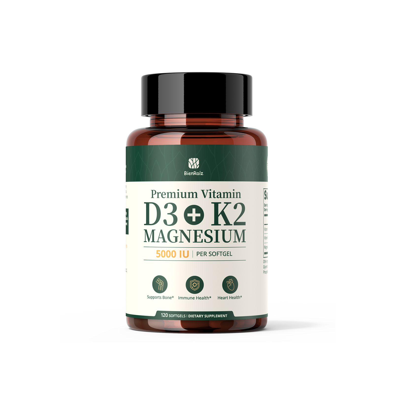 Vitamin D3 K2 5000IU 100mcg MK-7 with Magnesium Glycinate