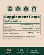 Vitamin D3 K2 5000 IU 100mcg MK-7