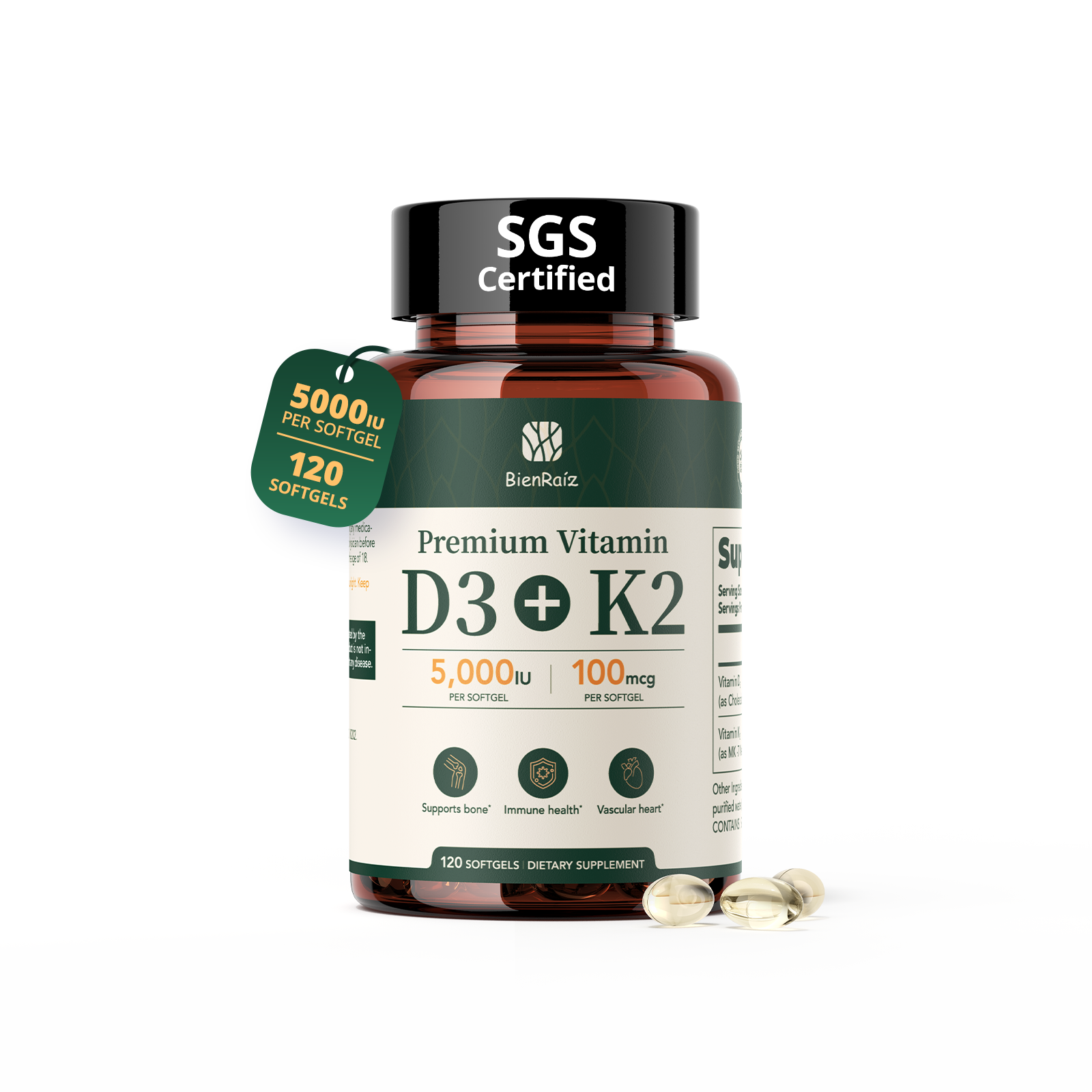 Vitamin D3 K2 5000 IU 100mcg MK-7