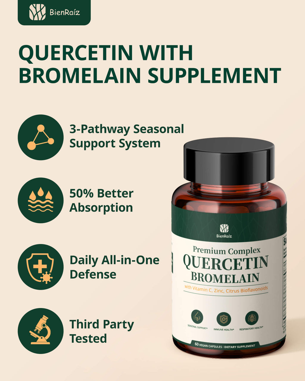 Quercetin 600mg with Bromelain, Vitamin C & Zinc