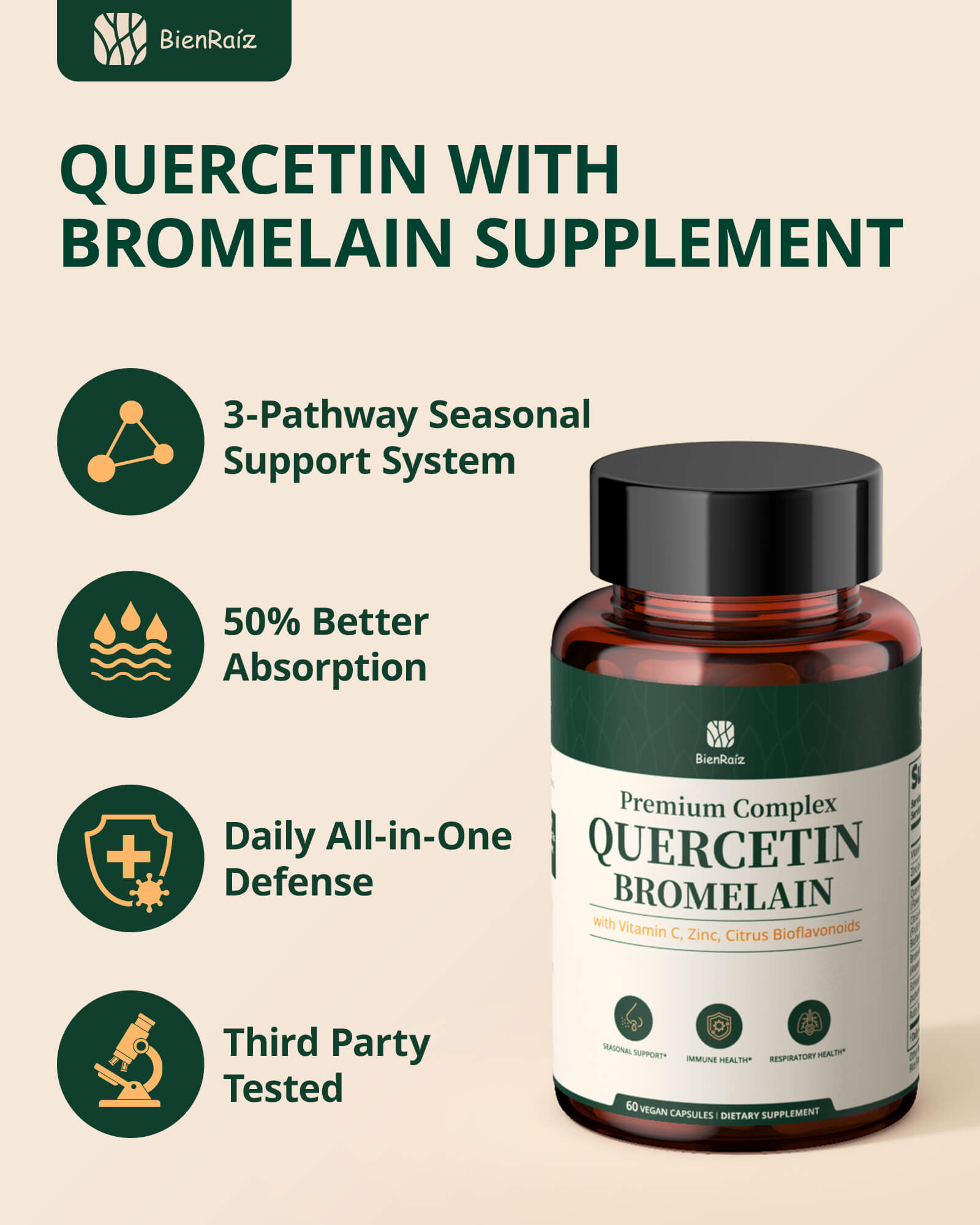 Quercetin 600mg with Bromelain, Vitamin C & Zinc