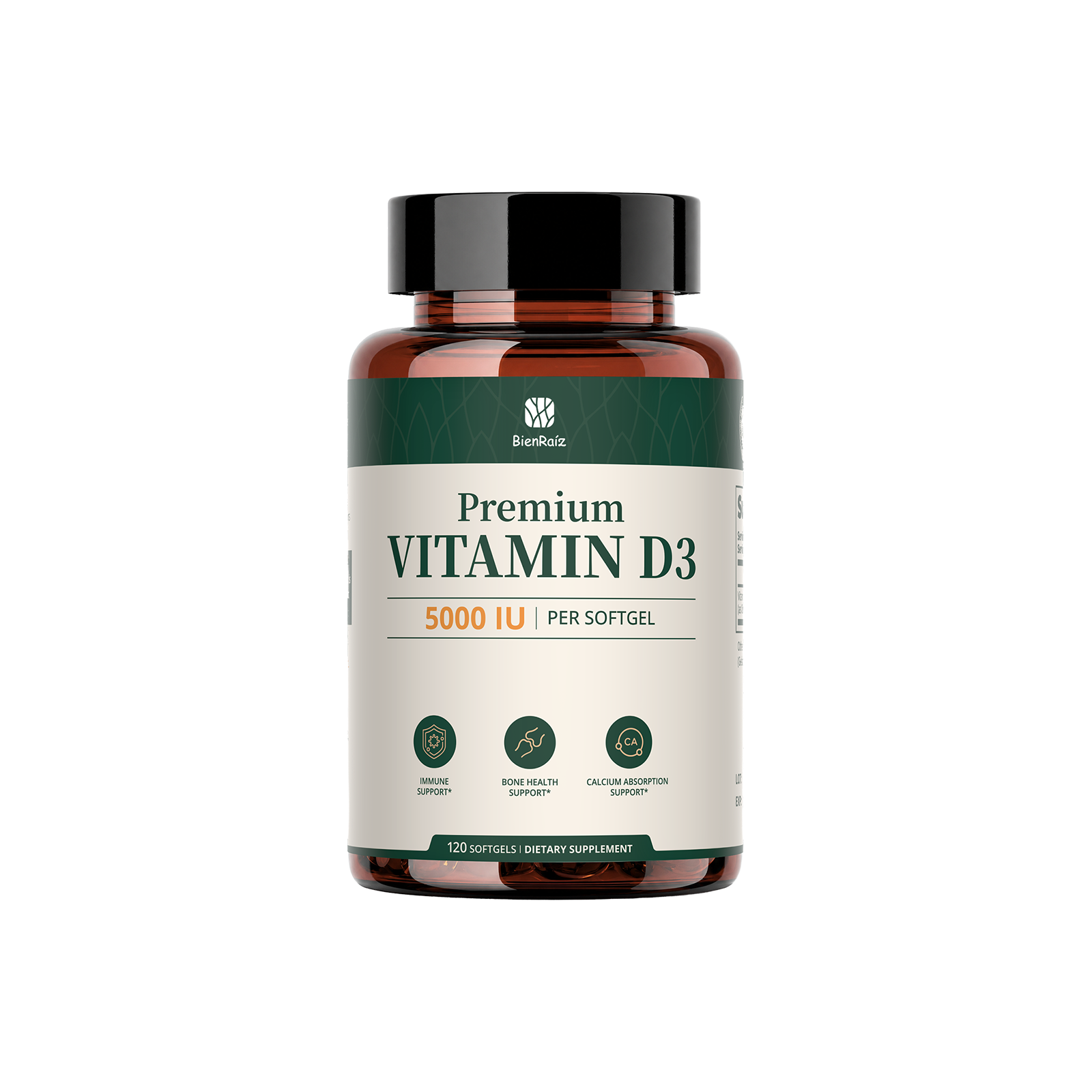 Vitamin D3 5000 IU Softgels, Sunflower Oil, 120 Caps