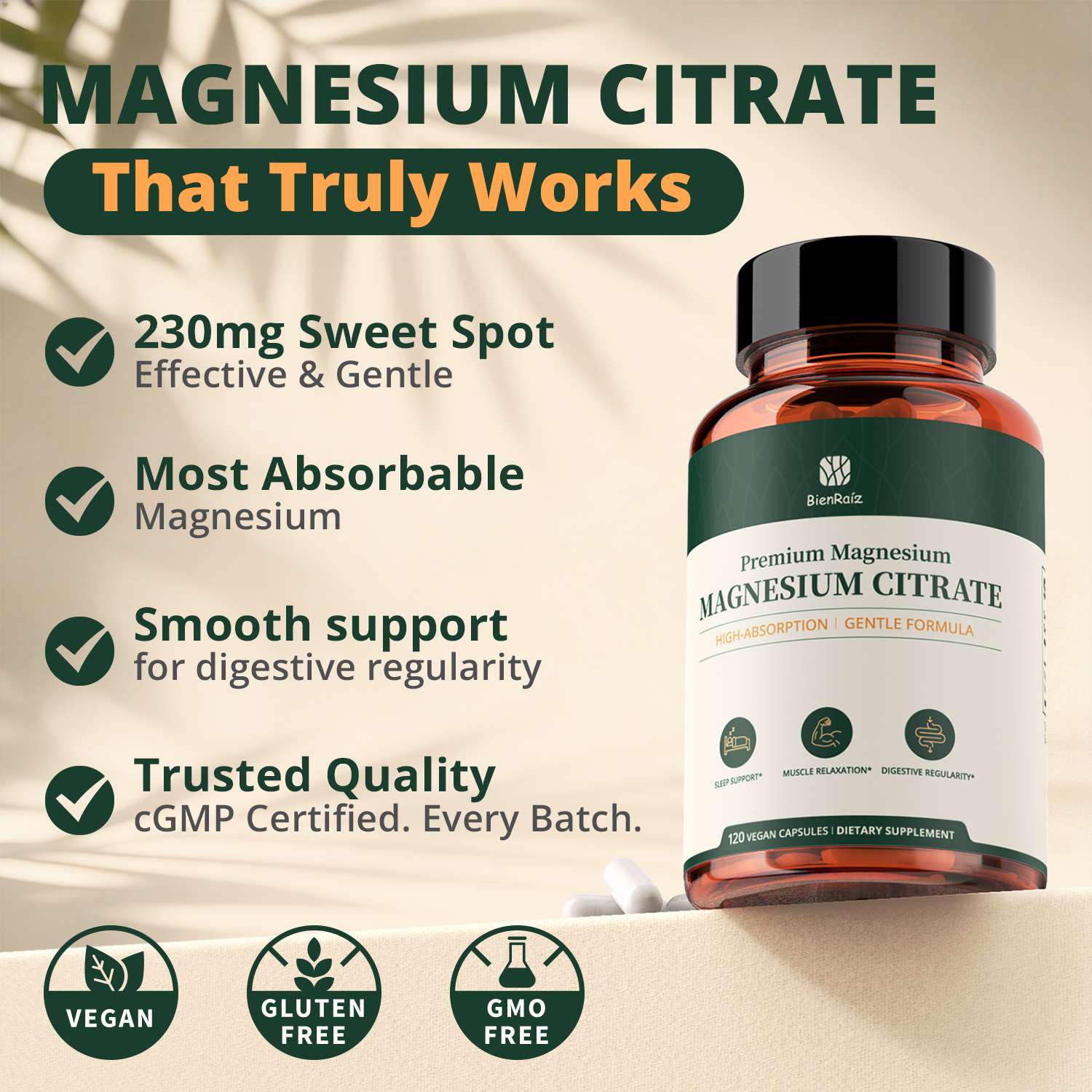Magnesium Citrate, 230mg Elemental Magnesium, 120 Capsules