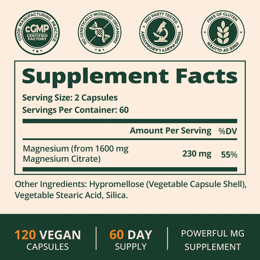 Magnesium Citrate, 230mg Elemental Magnesium, 120 Capsules