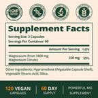 Magnesium Citrate, 230mg Elemental Magnesium, 120 Capsules