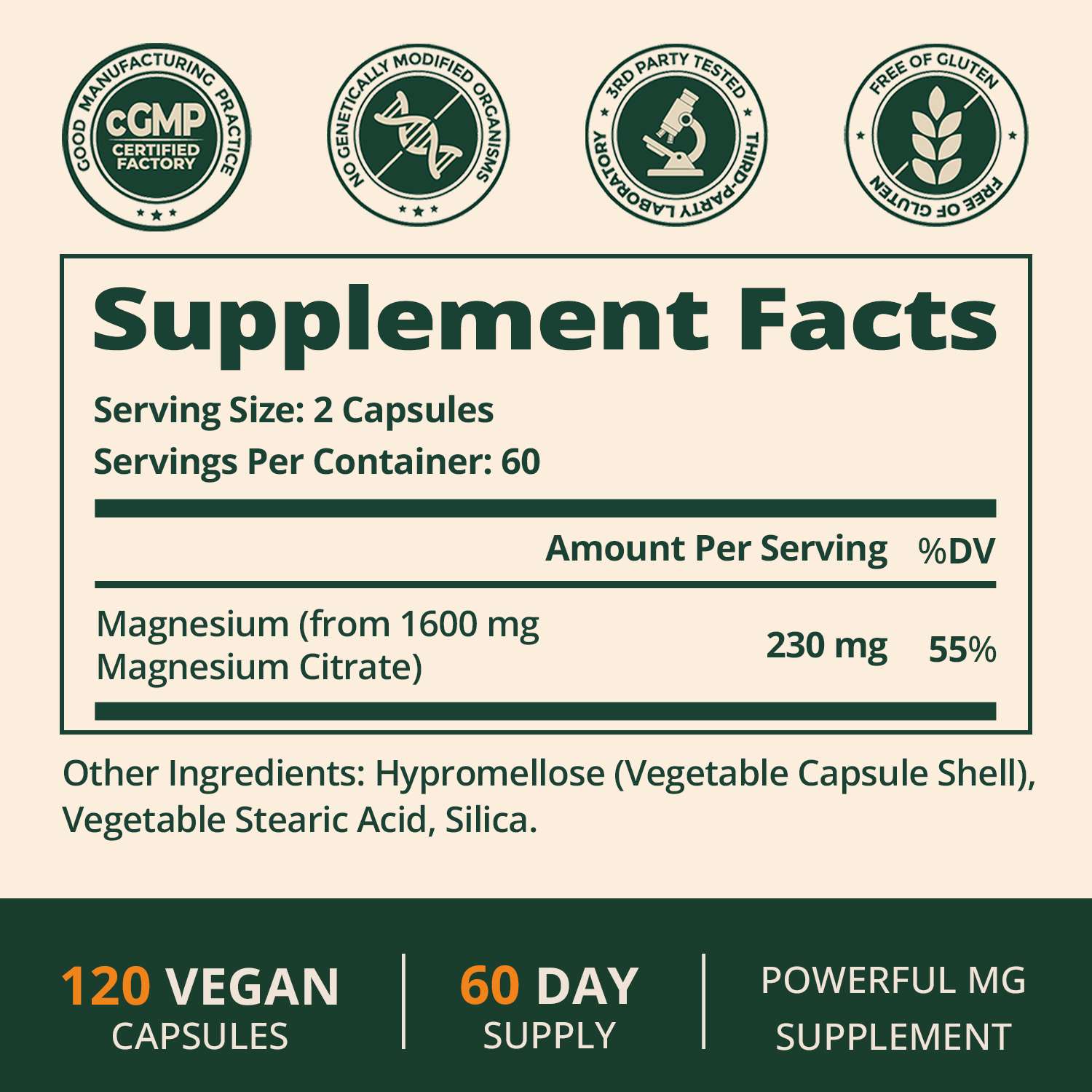 Magnesium Citrate, 230mg Elemental Magnesium, 120 Capsules